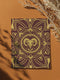 Luxurious burgundy and gold Art Deco birthday card featuring stylized Ram design with geometric patterns. Contains Aries fire ritual. Perfect for astrology enthusiasts who appreciate bold, sophisticated artwork.